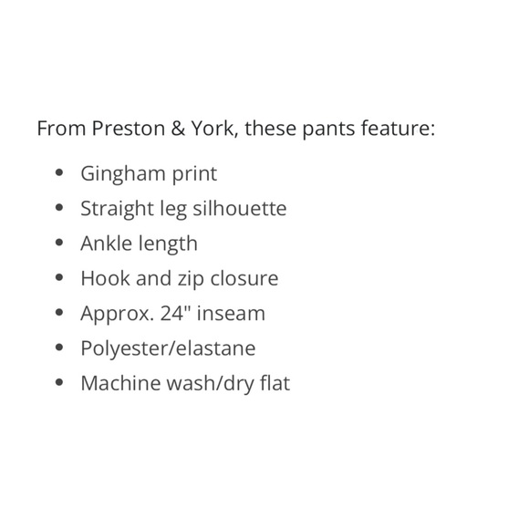 ⚫️⚫️⚫️ Preston & York Arden Gingham Ankle Length Flat Front Pant Size 6 NWT - Picture 7 of 7